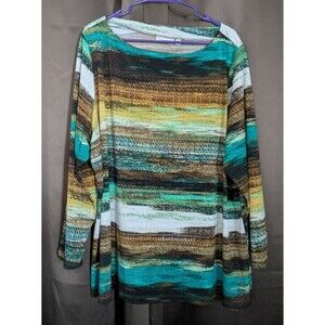 Susan Graver Long Sleeve Artsy Abstract Shirt 3X Multicolored Office Art Deco